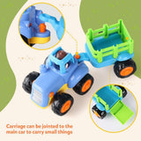 Coogam 4 Pack Friction Powered Cars Construction Vehicles Toy Set Cartoon Push and Go Car Tractor, Cement Mixer Truck, Dumper for 1 2 3 Year Old
