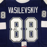 Autographed/Signed Andrei Vasilevskiy Tampa Bay Blue Hockey Jersey