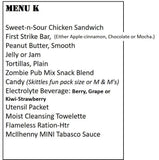 MRE Z-Ration (Zombie MRE) Custom Meals Ready to Eat! (MENU K - Sweet-n-Sour Chicken Sandwich)