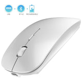 2.4GHz Wireless Bluetooth Mouse, Dual Mode Slim Rechargeable Wireless Mouse Silent USB Mice, 3 Adjustable DPI,Compatible for Laptop Windows (Silver)