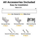 hunhun 20-Pack 3.3ft/1Meter U Shape LED Aluminum Channel System with Milky Cover, End Caps and Mounting Clips, Aluminum Profile for LED