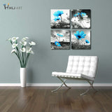 HLJ ART Modern Salon Theme Black and White Peacock Blue Vase Flower Abstract Painting