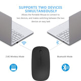 Bluetooth Wireless Mouse, Dual Mode Slim Rechargeable Wireless Mouse Silent Cordless Mouse with Bluetooth 4.0 and 2.4G Wireless, (Black)