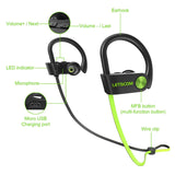 LETSCOM Bluetooth Headphones IPX7 Waterproof, Wireless Sport Earphones - GreenBlack