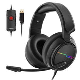 Jeecoo USB Pro Gaming Headset for PC- 7.1 Surround Sound Headphones with Noise Cancelling Mic- Memory Foam Ear Pads RGB Lights for Laptops