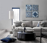 Bedroom Decor Canvas Wall Art Indigo Flower Pattern Prints Bathroom Abstract Pictures 14x14 Each Panel
