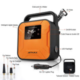 JETHAX Air Compressor Tire Inflator, 12V Portable Air Pump for Car Tires, Tire Pump with LED Light, Long Cable and Auto Shut Off