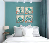 Beach Coastal Wall Art Decor for Bathroom Canvas Print Picture - 4 Panel Framed