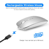 2.4GHz Wireless Bluetooth Mouse, Dual Mode Slim Rechargeable Wireless Mouse Silent USB Mice, 3 Adjustable DPI,Compatible for Laptop Windows (Silver)