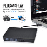 ROOFULL External DVD Drive USB 3.0, Portable CD DVD +/-RW Optical Drive Burner Writer for Windows 10/8 / 7 Laptop Desktop Black