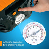 Kensun AC/DC Power Supply Portable Air Compressor Pump with Analog Display to 120 PSI for Home (110V) and Car (12V), Tire Inflator with Adaptors