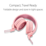 Kids Headphones - noot products K11 Foldable Stereo Tangle-Free 3.5mm Jack Wired Cord On-Ear Headset for Children/Teens/Girls - Soft Pink