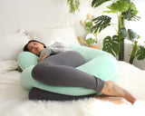 PharMeDoc Pregnancy Pillow with Jersey Cover, C Shaped Full Body Pillow - Mint Green