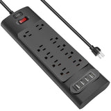 Power Strip, Bototek Surge Protector with 10 AC Outlets and 4 USB Charging Ports,1625W/13A 6 Feet Long Extension Cord for Smartphone, Black