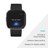 Fitbit Versa 2 Health & Fitness Smartwatch with Heart Rate, Music, Alexa Built-in, Sleep & Swim Tracking, Black/Carbon, One Size S & L Bands Included