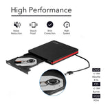 Cocopa External CD DVD Drive USB 3.0 Portable CD DVD +/-RW Drive Slim DVD/CD ROM Rewriter Burner Writer, High Speed Data （RED）