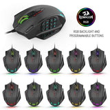 Redragon M908 Impact RGB LED MMO Mouse with Side Buttons Laser Wired Gaming Mouse with 12,400DPI, High Precision, 19 Programmable Mouse Buttons