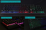 NPET K10 Gaming Keyboard USB Wired Floating Keyboard, Quiet Ergonomic Water-Resistant Mechanical Feeling Keyboard, Ultra-Slim Rainbow LED Backlit
