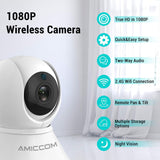 WiFi Camera-1080P Security Camera System Wireless Camera Indoor 2.4Ghz Home Camera with 2 Way Audio Night Vision, Auto-Cruise, Motion Tracker