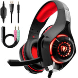 Beexcellent Gaming Headset for PS4 Xbox One PC, Surround Sound PS4 Headset with Anti-Noise Mic,Ergonomic Memory Foam Earmuff, Adjustable Headband,Red