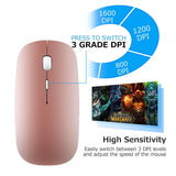 QIJIAYI 2.4GHz Wireless Bluetooth Mouse,Dual Mode Slim Rechargeable Wireless Mouse Silent USB Mice, 3 Adjustable DPI (Rose Gold)