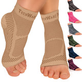 TechWare Pro Ankle Brace Compression Sleeve - Relieves Achilles Tendonitis,Joint Pain. Plantar Fasciitis Foot Sock with Arch Support. Injury Recovery