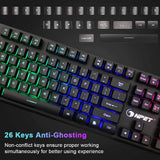 NPET K10 Gaming Keyboard USB Wired Floating Keyboard, Quiet Ergonomic Water-Resistant Mechanical Feeling Keyboard, Ultra-Slim Rainbow LED Backlit