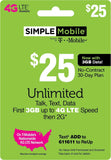 SIMPLE Mobile Refill Card - $25 ReUp Prepaid Airtime Card (Physical Card Shipped)