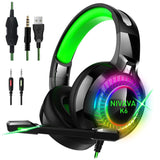 Nivava Gaming Headset for PS4, Xbox One, PC Headphones with Microphone LED Light Mic for Nintendo Switch Playstation Computer, K6(Green)