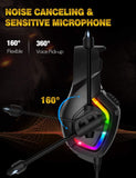 RUNMUS Gaming Headset PS4 Headset with 7.1 Surround Sound, Xbox One Headset with Noise Canceling Mic & RGB Light, Compatible w/ PS4, Xbox One