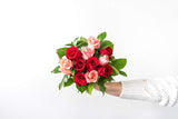 Flowers - One Dozen Red & Pink Roses with Godiva and a Bear (Free Vase Included)