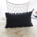 Top Finel Decorative Throw Pillow Covers with Pom Poms Soft Particles Velvet Solid Cushion Covers 12 X 20 for Couch Bedroom Car, Pack of 2, Black