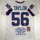 Autographed/Signed Lawrence Taylor New York White Stat Football Jersey JSA COA