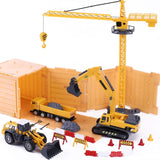 Construction Site Vehicles Toy Set, Kids Engineering Playset, Tractor, Digger, Crane, Dump Trucks, Excavator, Cement, Steamroller for 3, 4, 5 Year Old