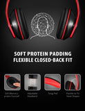 Mpow 059 Bluetooth Headphones Over Ear, Hi-Fi Stereo Wireless Headset, Foldable, Soft Memory-Protein Earmuffs, w/Built-in Mic/Cell Phones/TV BlackRed