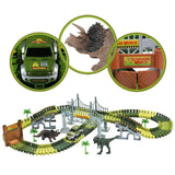Lydaz Race Track Dinosaur World Bridge Create A Road 142 Piece Toy Car & Flexible Track Playset Toy Cars, 2 Dinosaurs