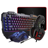 HAVIT Gaming Keyboard Mouse Headset & Mouse Pad Kit, Rainbow LED Backlit Wired, Over Ear Headphone with Mic for PC, Computer, Xbox ONE