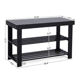 SONGMICS Black Shoe Rack Bench, 3-Tier Bamboo Shoe Organizer-black
