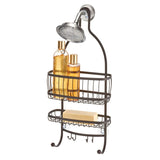 iDesign York Metal Wire Hanging Shower Caddy, Extra Wide Space for Shampoo, Conditioner, and Soap with Hooks , 10" x 4" x 22", Bronze