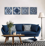 Bedroom Decor Canvas Wall Art Indigo Flower Pattern Prints Bathroom Abstract Pictures 14x14 Each Panel