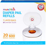 Munchkin Arm & Hammer Diaper Pail Snap, Seal and Toss Refill Bags, 20 Bags, Holds 600 Diapers