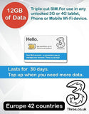 Three UK Prepaid Europe SIM with up to 12GB data for 42 countries for 30 days