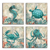 Beach Coastal Wall Art Decor for Bathroom Canvas Print Picture - 4 Panel Framed