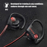 LETSCOM Bluetooth Headphones IPX7 Waterproof, Wireless Sport Earphones, HiFi Bass Stereo Sweatproof Earbuds w/Mic, Noise Cancelling Headset Redblack