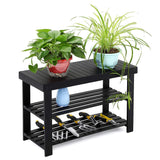 SONGMICS Black Shoe Rack Bench, 3-Tier Bamboo Shoe Organizer-black
