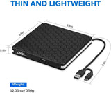 External DVD Drive for Laptop, Portable High-Speed USB-C&USB 3.0 CD Burner/DVD Reader Writer for PC Desktops, Compatible with Windows/Mac OSX/Linux