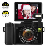 Digital Camera Vlogging Camera 24MP Ultra HD 2.7K WiFi YouTube Camera 3.0 Inch 180 Degree Rotation Flip Screen Camera Retractrable Flashlight (A4)