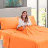 Nestl Bedding Soft Sheets Set – 4 Piece Bed Sheet Set, 3-Line Design Pillowcases – Wrinkle Free – 10”16” Good Fit Deep Pockets Full XL, Light Orange