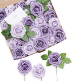 Ling's moment Artificial Flowers African Violet Purple Roses 25pcs Real Looking Fake Roses