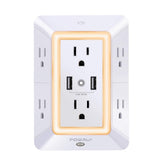 USB Wall Charger, Surge Protector, POWRUI 6-Outlet Extender with 2 USB Charging Ports (2.4A Total) and Night Light, 3-Sided Power Strip